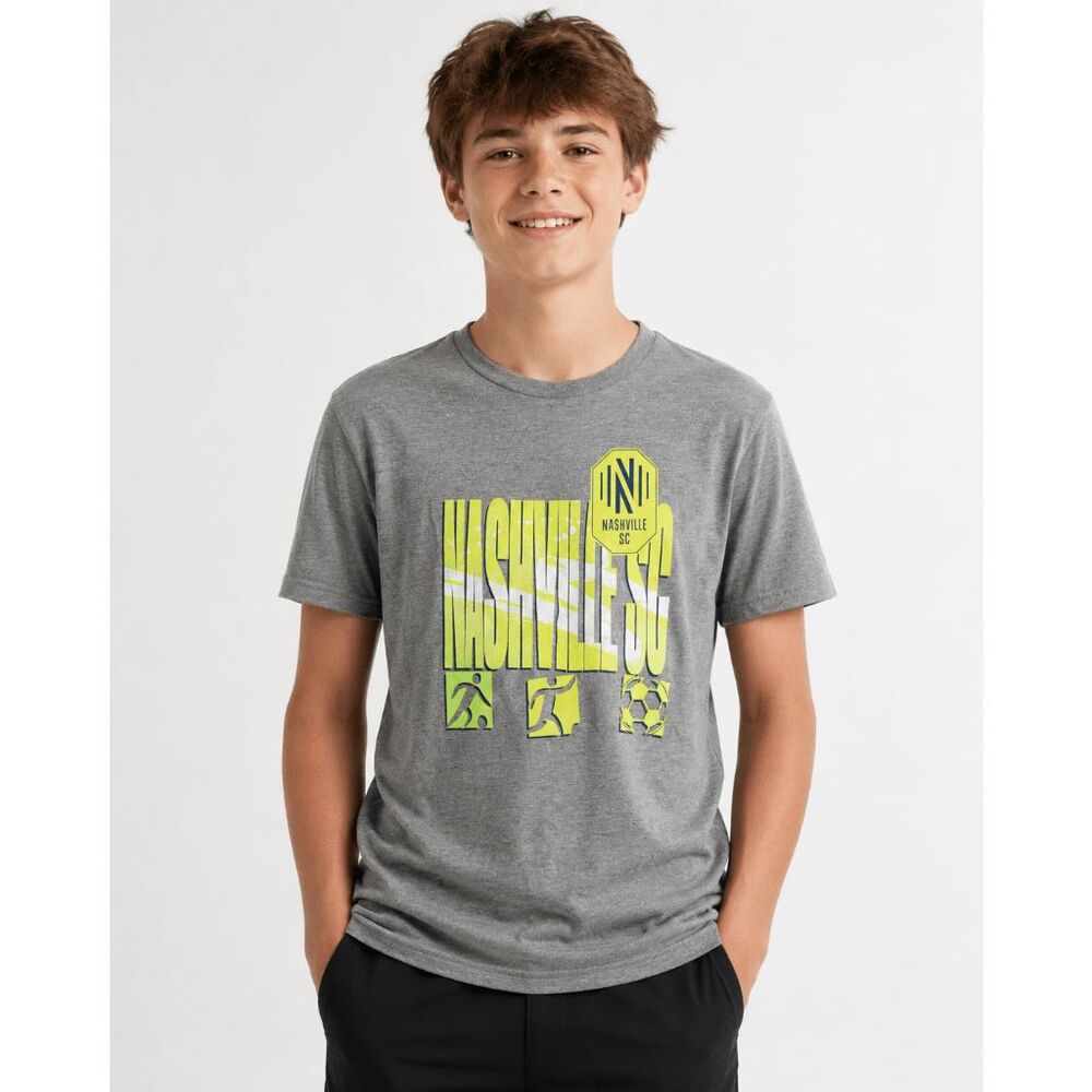 MLS Nashville SC Youth Gray Graphic T-Shirt Boys Size 14-16 Soccer Fan Tee